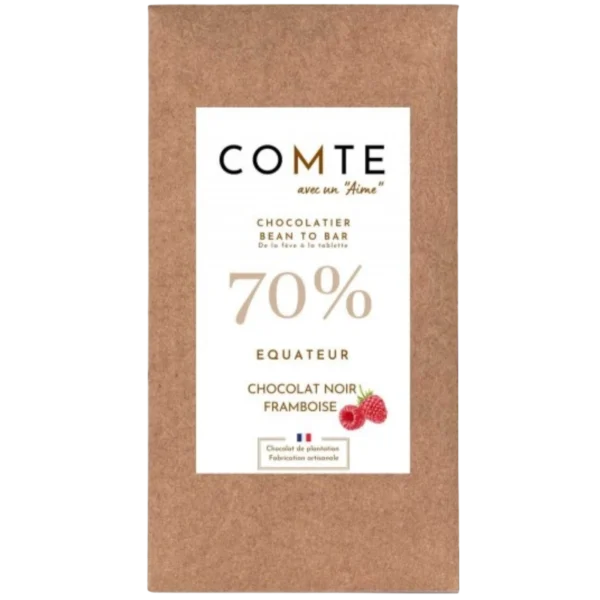 TABLETTE CHOCOLAT NOIR 70% EQUATEUR FRAMBOISE - "COMTE"