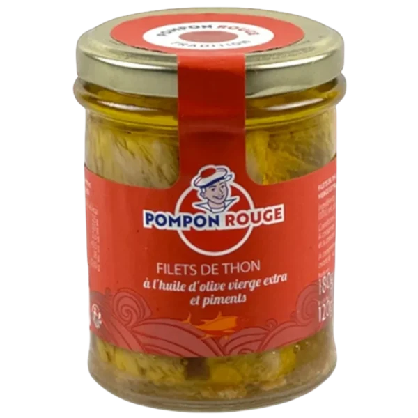 FILETS DE THON HUILE D'OLIVEET PIMENT - "POMPON ROUGE"
