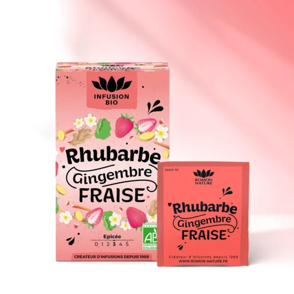 INFUSION BIO RHUBARBE GINGEMBRE FRAISE - "ROMON NATURE"